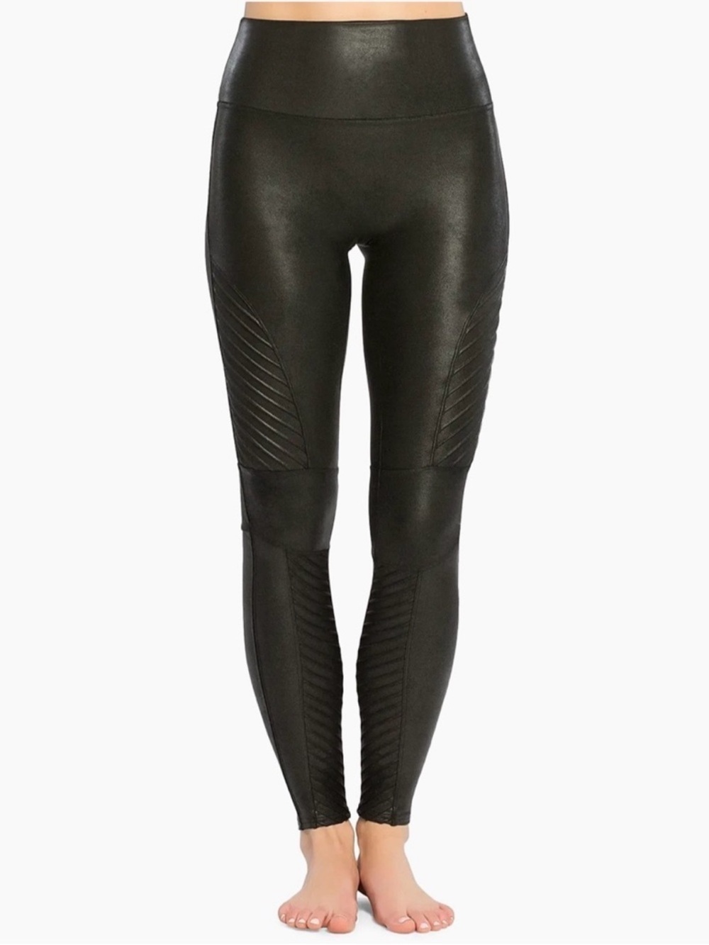 SPANX Look At Me Now Moto Black Faux Leather Leggings | M
